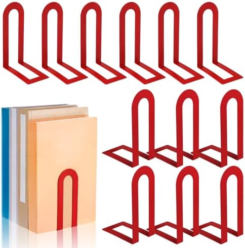 Chunful 12 Pcs Red Metal BookEnds Shelves, 5.5 x 3.75 x 2.25 in by Chunful