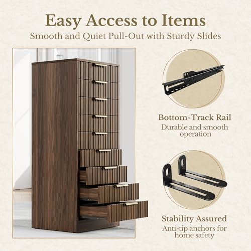 9 Drawer File Cabinet, Wooden Office Cabinet with Drawers, Fluted Storage Filing Drawer for Home Office, Black Walnut - Image 6