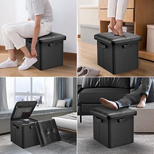 DocSafe Storage Ottoman with Lock,Fireproof Folding Ottoman Foot Rest Stool Storage Chest with Storage Safe for Important Documents,Waterproof 13 Inches Short Ottoman Foot Stool with Handles,Black - Image 4
