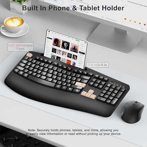 Wireless Keyboard and Mouse Combo, 2.4G Ergonomic Wave Keys(Latte Black) - Image 3