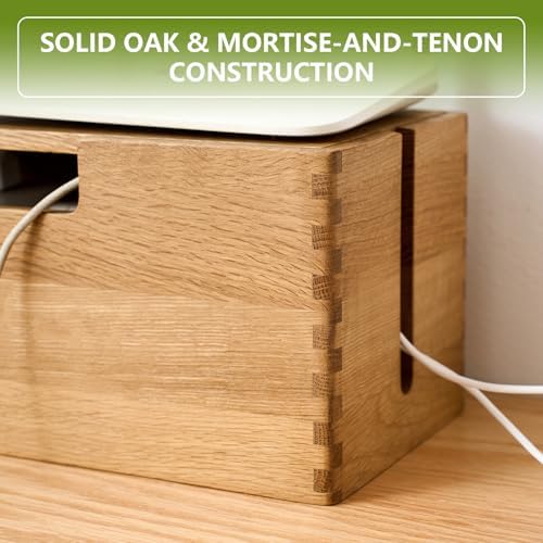 Oak Wood Cable Management Box - Large Cord Hider & Organizer with Magnetic Lid for Desk & Floor Cables in Home Office, Living Room, Bedroom (Natural) - Image 3