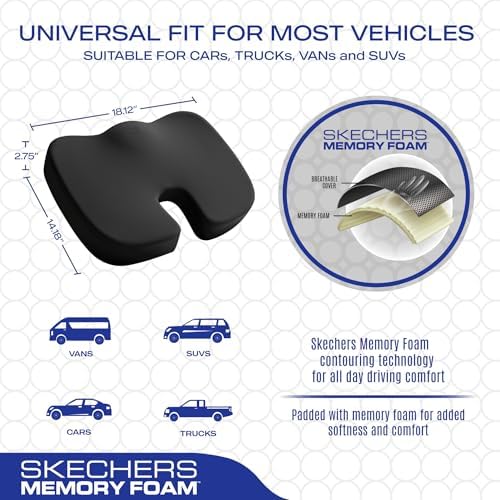 Skechers Memory Foam Seat Cushion,Office Chair Cushion for Tailbone Pain Relief,Butt Pillow for Office Chair,Car seat Cushion,Computer Desk,Long Sitting Office Workers,and Car Drivers,Black - Image 5