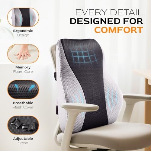 TULARIS Extra Dense Lumbar Pillow with Double Adjustable Straps - Ergonomic Lumbar Support Pillow for Office Chair, Car, Couch Firm Back Support for Lower Back & Spine Pain Relief Memory Foam Cushion - Image 6