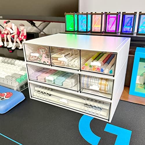 MILULUGO Desk Organizer with 6 Drawers, Makeup Organizer, Plastic Cosmetic Organizer, Bathroom Organization Boxes, Desktop Storage Box(White) - Image 4
