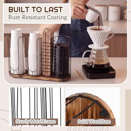 Geelin 18oz Adjustable Coffee Cup Dispenser with Wooden Base, Cup and Lid Holder, Cups Holder Organizer for Coffee Pod Straw and Lid Storage(4-compartment Single,Color 5) - Image 6