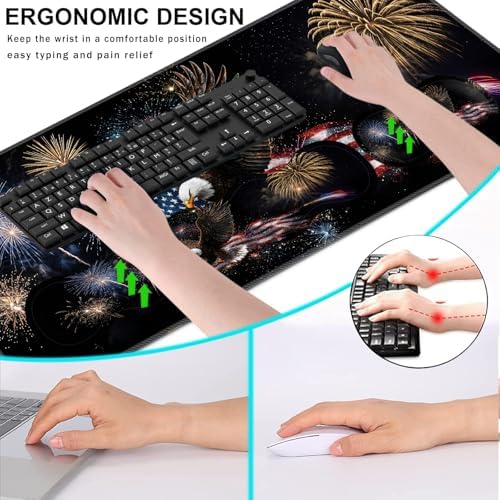 Keyboard Wrist Rest and Mouse Pad with Wrist Support Set Ergonomic Coaster,Memory Foam,Easy Typing Pain Relief,Large XL Desk Mat 31.5"x 11.8",Eagle Fireworks Flag - Image 6