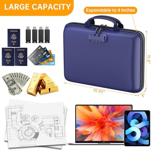 DocSafe Fireproof File Organizer with Lock, Hard-Shell Case Fireproof Document Box with 13 Pocket Accordion File Folder, Portable Home Office Travel Safe Storage for Important Documents Laptop Blue - Image 4