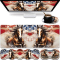 31.5"x 11.8" Oversized Gaming Mouse Pad Set, Ergonomic Keyboard and Mouse Wrist Rest + Cup Holder, Non-Slip Desktop Pad, Suitable for Home and Office Use, American Flag and Horse by FOKBVNFLL