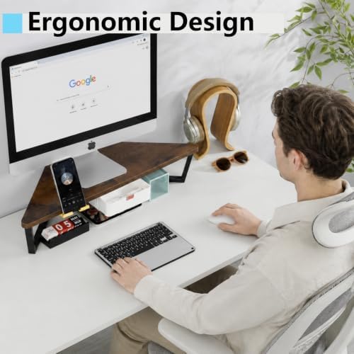 TEAMIX Corner Monitor Stand with Drawer and Phone Holder, 26x12.6x5.3in - Image 3