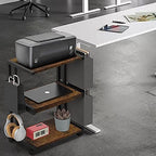 VEDECASA 2 Tier Rustic Brown Wooden Under Desk Printer Stand with Storage Bag for Home Office Desktop Printer Table Organizer Mobile Printer Shelf Cart with Caster Wheel - Image 5