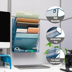 Mind Reader 5-Pocket Vertical File Storage, Desktop Organizer, Wall Mount, Office, Metal Mesh, Turquoise - Image 4