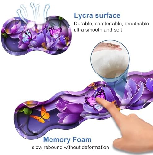 4 in 1 Ergonomic Memory Foam Mouse Pad Wrist Rest Set, Large XXL Gaming Desk Pad + Keyboard Wrist Rest + Mouse Wrist Cushion + Coaster for Home Office Study Gaming, Purple Flowers and Butterfly - Image 6