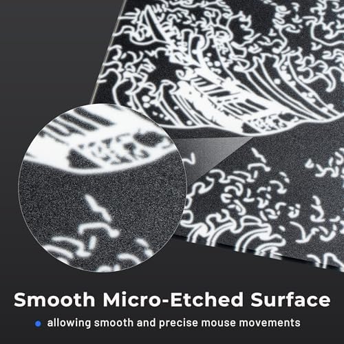 XVX Glass Gaming Mouse Pad, Black Kanagawa Hard Mousepads for Gaming,Professional Large Mouse Mat 16.2" x 12.2", Special Glass Surface with Improved Precision and Speed - Image 3