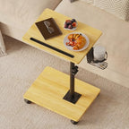 Adjustable TV Tray Dinner Table, C Shaped Rolling Couch Table, Oak - Image 2