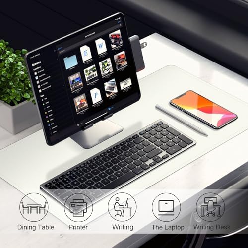 Leather Desk Pad Protector, 47.2'' x 23.6'', Suede Base Sewing Desk Blotter, Non-Slip Office Mat, Waterproof Writing Pad for Home and Office - White - Image 5