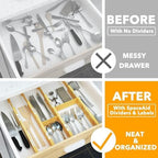 SpaceAid Bamboo Drawer Dividers with Inserts and Labels, Kitchen Adjustable Drawer Organizers, Expandable Organization for Home, Office, Dressers and Bathroom, 6 Dividers with 12 Inserts (17-22 in) - Image 5