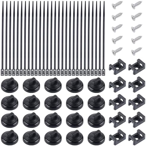 20 PCS Magnetic Zip Tie Mounts Base Neodymium Magnets & 60 Pcs Releasable Cable Zip Ties & 20 Pcs Zip Tie Saddle Type Mounts, Magnetic Cable Zip Tie Holders Base for Cable Wire(100 Pcs) by Taiidaues