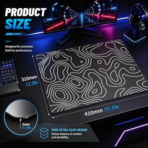Glass Gaming Mouse Pad, 5.0 Nano Etched Surface, Custom PU Non Slip Base, Esports Level Speed & Precision, Tempered Glass, Waterproof & Durable, 410mm*310mm Multi-Use Sizes (Black Terrain) - Image 2