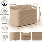 4 Pack Storage Baskets for Organizing, 11''Lx9''Wx8''H Woven Baskets for Storage Toys, Towels, Books, and Clothes, Cotton Rope Basket for Shelves with Handle Brown - Image 2