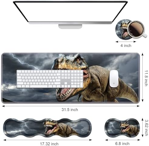 Ergonomic Keyboard Wrist Rest & Mouse Pad Wrist Rest Set, Large XXL Gaming Desk Mat 31.5"x 11.8" with Memory Foam, Easy Typing Pain Relief for Office & Home, Dinosaur - Image 2