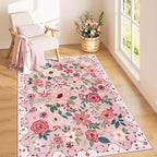 DUKINO 4x6 Area Rug, Floral Washable Rug Non Slip Office Chair Mat, Pink by DUKINO