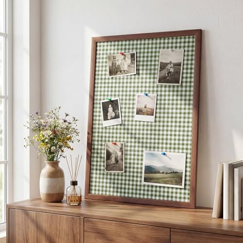 Leinuosen 17" x 23" Cork Bulletin Board, Green Gingham, Wood Frame - Image 6