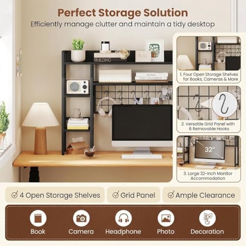 POWERSTONE Desktop Bookshelf for Monitors up to 32", Black - Image 4