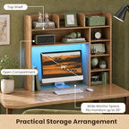 GOFLAME Desk Hutch, 8 Shelves Desktop Bookshelf, 31.5”, Natural - Image 4