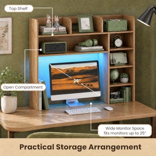 GOFLAME Desk Hutch, 8 Shelves Desktop Bookshelf, 31.5”, Natural - Image 4