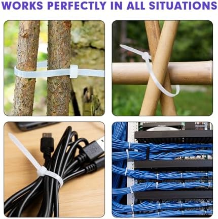 Zip Ties, RAZCC 1200pcs White Cable Zip Ties 12 Inch, Heavy Duty Plastic Wire Ties with 100lb Tensile Strength, Self-Locking White Nylon Tie Wraps for Indoor and Outdoor - Image 7