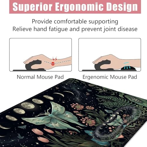 Large Keyboard Mouse Pad Set, Extended Mouse Pad+Keyboard Wrist Rest Support, Memory Foam Ergonomic Easy Typing, 4Pcs (31.5×11.8 in) Desk Pad Set for Office Home,Butterfly Moon Flower - Image 5