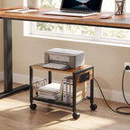 HOOBRO Industrial Printer Stand, 2-Tier Mobile Printer Table, Rolling Cart with Power Outlets and USB Ports, Home Printer Stand with 2 Hooks, for Office, Living Room, Rustic Brown BF32UPS01 - Image 4