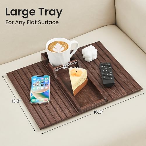 GEHE Couch Cup Holder, Anti Falling Sofa Arm Tray, Natural Bamboo Sofa Cup Holder More Safe for Your Family, Portable Couch Arm Tray Armrest Table for Remote, Snacks, Drinks - Image 2