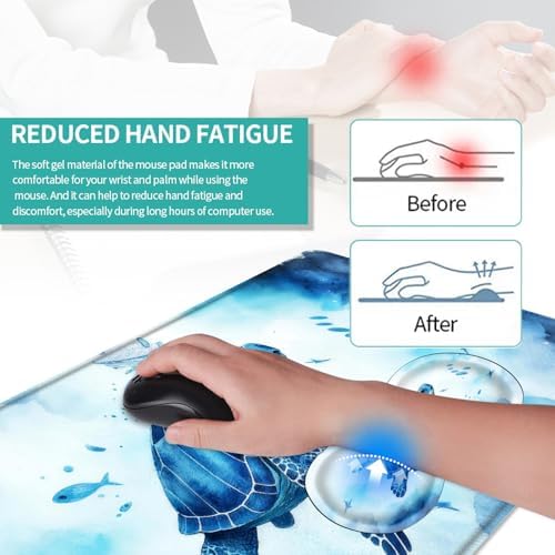 Keyboard Mouse Pad Set, Extended Gaming Mouse Pad+Ergonomics Keyboard Wrist Rest Support, Memory Foam, Easy Typing Pain Relief, 4Pcs XL Ultra Thick Desk Mat,Colorful Sea Turtle - Image 5