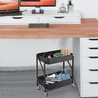 Melody House 2-Tier Metal Folding Rolling Cart, Mobile Utility Cart Trolley Storage Organizer for Office Home Kitchen Organization, Sofa Side End Table with Wheels, Black - Image 5