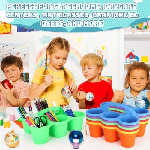 6 Pack Classroom Caddy Organizer with Handle, Plastic Art Caddy, Drink Cup Caddies Holder, 6 Compartments for Desk, Table, Office, Crafts, Crayon, Marker, Pencil, School Supplies (12 x 9 x 3.5 Inch) - Image 5