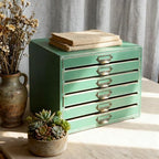 Vintage Wooden Storage Box with 6 Drawers Desktop Organizer Cabinet Rustic Farmhouse Distressed Decor Jewelry Cosmetics Craft Paper Small Tool Library Card Catalog Cabinet for Home Office Desk Green by Unknown