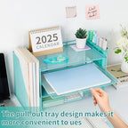 OPNICE Desk Organizer, 4-Tier Desktop File Organizer with Drawer and Pen Holders, Office Desk Accessories, File Sorters, Workspace Organizers for Office Supplies(Teal Blue) - Image 6