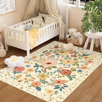 DUKINO 4x6 Area Rug, Floral Washable Office Chair Rug Non Slip Beige Yellow by DUKINO