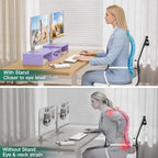 OPNICE Dual Computer Monitor Stand Riser, Desk Organizer with Drawer, Office Desk Accessories & Workspace Organizers for Home Office Supplies, Purple - Image 2