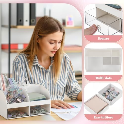 Kosiz Morandi Office Supplies Aesthetic Desk Organizer Pink Desk Accessories Gift for Pen Holder Stapler Binder Sticky Notes Paper Clips Scissor Staples Aesthetic for Women Men Students - Image 3