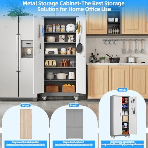 SUXXAN Metal Garage Cabinet with Wheels and Pegboard 71'' x 32'' x 16'', Lockable Rolling Steel Cabinet with 5 Adjustable Shelves and Door for Garage, Office, Kitchen, Assembly Required - Image 5