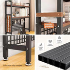 Desktop Hutch Bookshelf, 2-Tier Metal Desk Shelf with Grid Panel, Wooden Desktop Display Rack for Computer Monitor, Countertop Storage Organizer for Office Home Dorm (Black) - Image 3