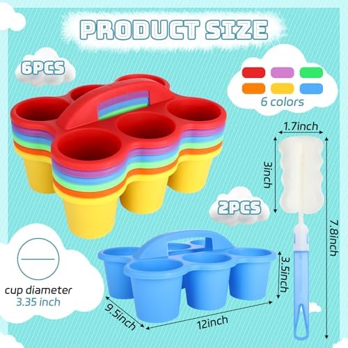 6 Pack Classroom Caddy Organizer with Handle, Plastic Art Caddy, Drink Cup Caddies Holder, 6 Compartments for Desk, Table, Office, Crafts, Crayon, Marker, Pencil, School Supplies (12 x 9 x 3.5 Inch) - Image 2