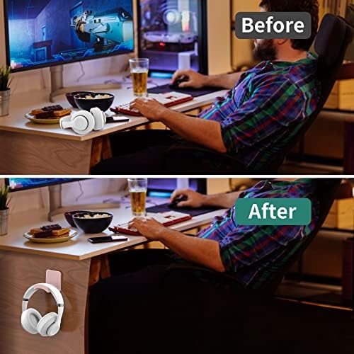 Headphone Hanger, Wall Mount Headphone Hook Under Desk, Headphone Holder Under Table, Adhesive Gaming Headphone Stand Hanger Desk Mount for Most Headphone,for PC Accessories(White) - Image 6