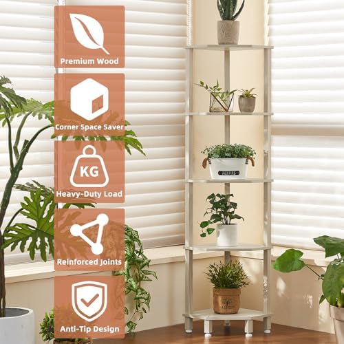 YUFAM 5-Tier Corner Shelf, Grey White - Image 5