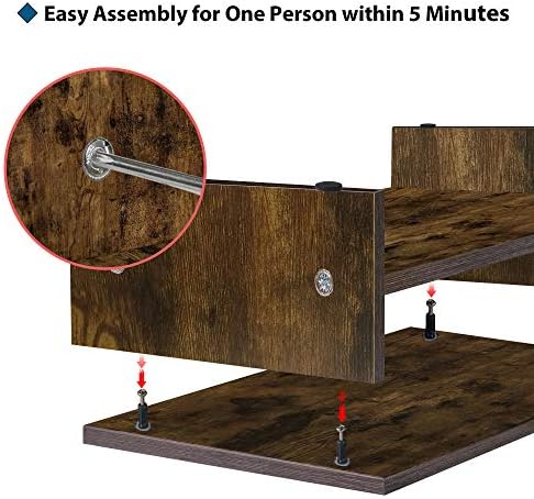 Bestier Wood Monitor Stand Riser with 2-Tier Storage Organizer for Laptop, Projector, Printer, Small TV - Rustic Brown, 15.7 Inch 2 Tier - Image 5