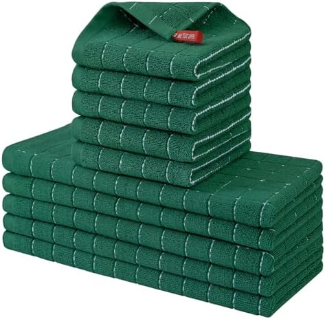 Homaxy Cotton Terry Kitchen Towels and Dishcloths Set of 10, Dark Green by Homaxy