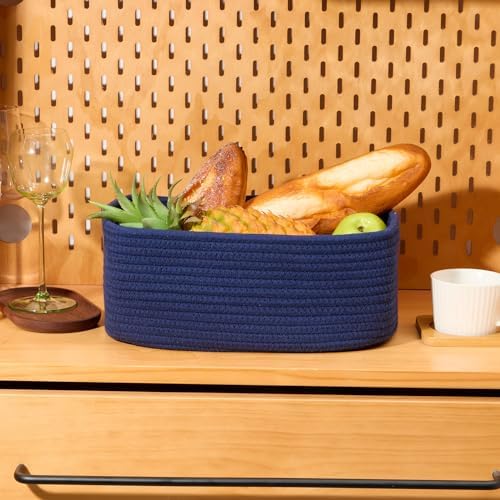 MiniArk Small Storage Baskets for Organizing | Closet Organizer Bins | Shelf Toy Basket | Woven Rope Baskets | Cube Decorative Box | Shallow Basket | 13x8.5x5.1” | 4 Packs Navy Blue - Image 5