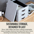 Bigso Oskar Canvas Fiberboard Document Letter Box - File Organizer Box for Important Paperwork - Document Storage with a Lid & Leather Handle - 3.3 in x 10.2 in x 13.8 in - 3 Pack - Ash - Image 7